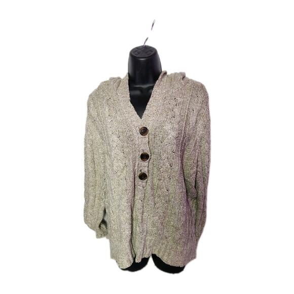 Vintage Y2K American Eagle Xl Chunky Cable Knit Hooded Sweater Driftwood Maple - Picture 14 of 16